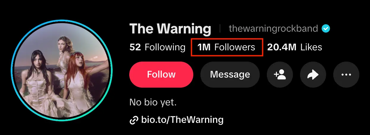 The Warning reaches 1M followers on Tiktok