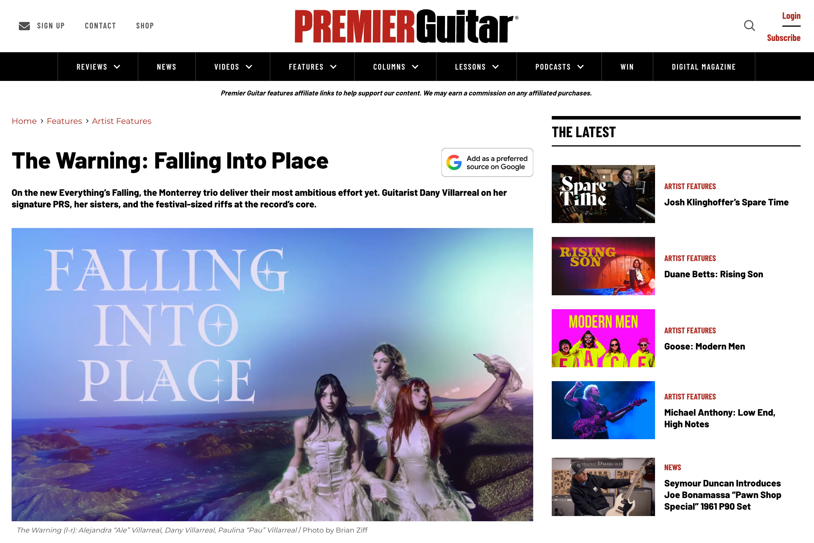 Premier Guitar: The Warning Falling Into Place